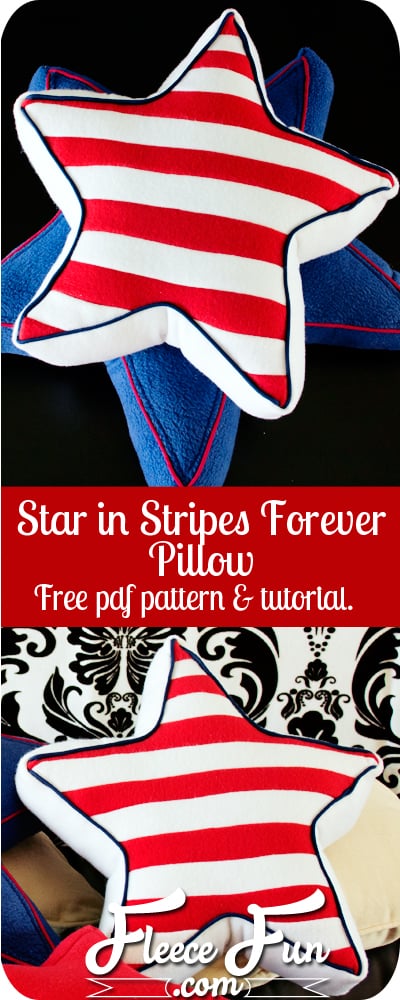 I love making this Star In Stripes Forever Pillow, perfect for patriotic decor, 4th of July, home decor, holiday decorations, and American-themed gifts, made with free pattern and step by step tutorial, from fleece fun