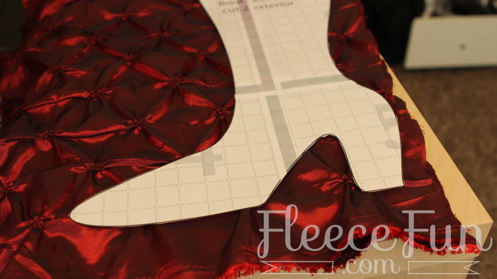 Cutting out the high heel stocking pattern pieces using fleecefun's free template and tutorial.