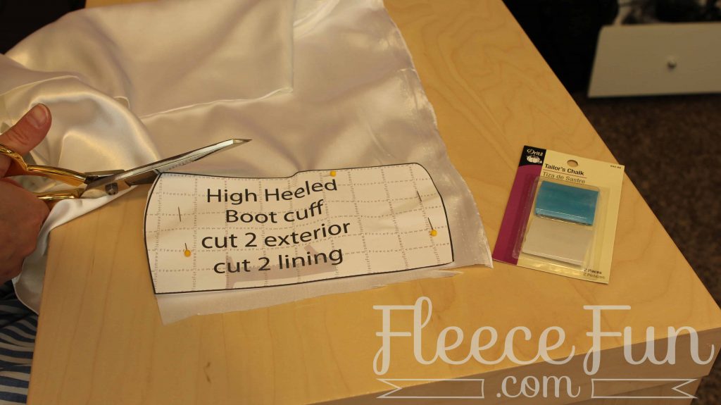 Pattern layout for the high heel stocking, guided by fleecefun's free template and tutorial.
