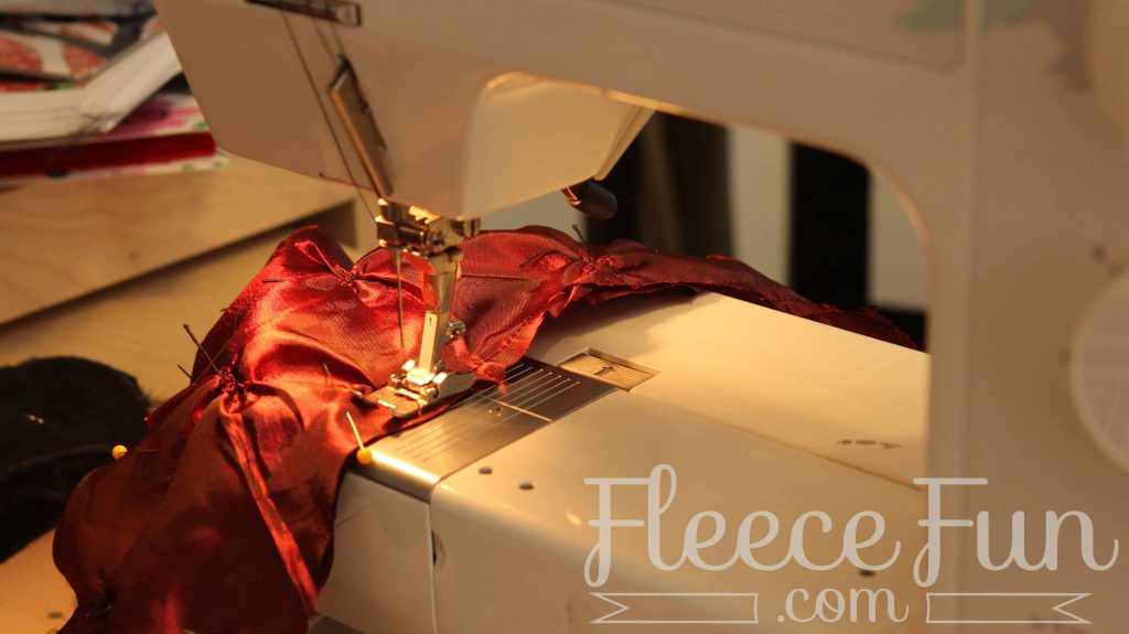 Stitching the base of the high heel stocking using fleecefun's free template and tutorial.
