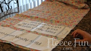 Preparing fabric pieces using the free apron pattern from fleecefun