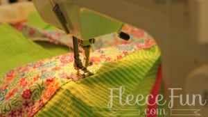 Adding the apron skirt using fleecefun’s free sewing template