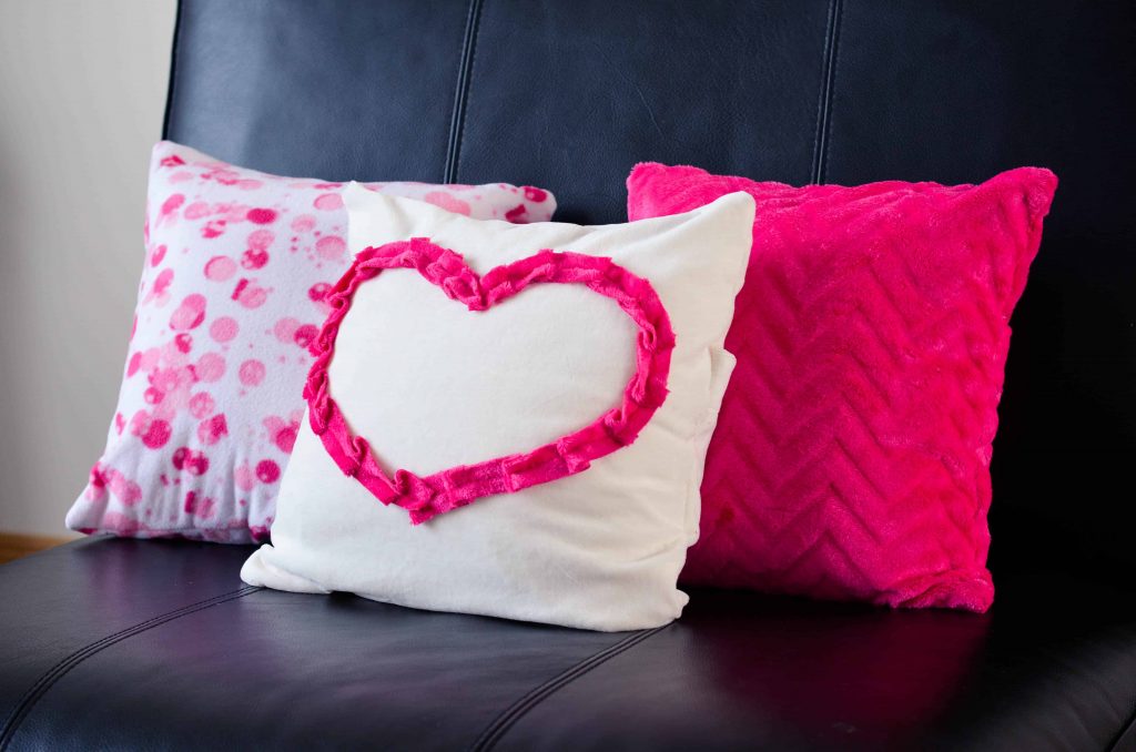 Unique Valentine's fleece pillow design made with fleecefun's free tutorial