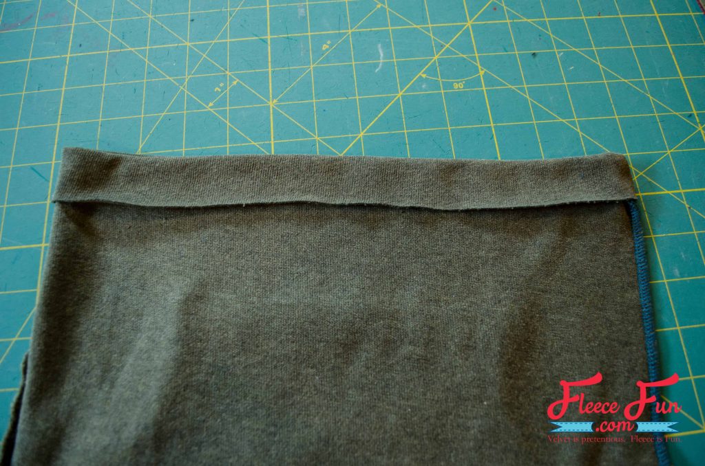 Final step in upcycled sweater skirt tutorial by fleecefun: completing the skirt