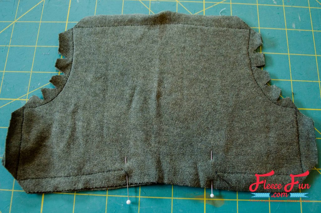 Clip the corners and notch the curved sections. Sewing the pocket for an upcycled sweater skirt tutorial by fleecefun