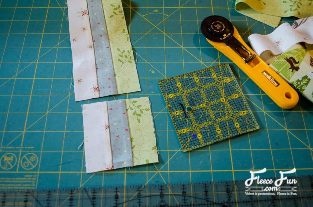 Quilted table runner step-by-step guide to stitching the outer border with fleecefun sewing template