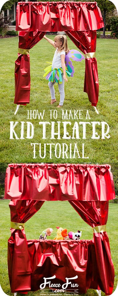 I love this cute little puppet theater! So cute and it can be a kid theater too! Such a great DIY idea for play at grandma's house. I know several kids who love to put on plays and this is perfect for them. I also love how she has a way to store it too!