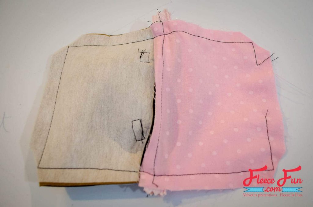 Aligning and stitching the lining for the purse with leather fringe using fleecefun’s guide