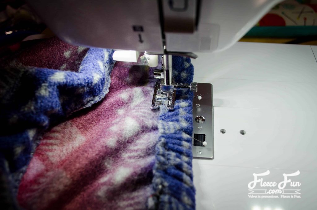 fleece ruffle skirt tutorial adding the ribbon