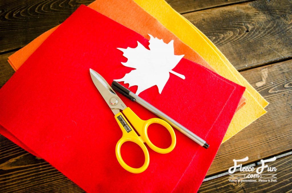 Fabric and the free autumn leaves pattern from fleecefun