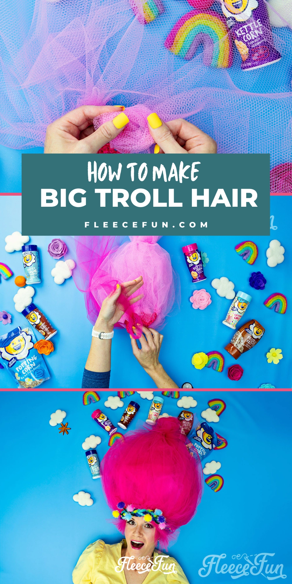 This Troll hair DIY Halloween costumes is easy to make and I love how BIG it is. Perfect for getting that troll look. Love this Costume ideas DIY.