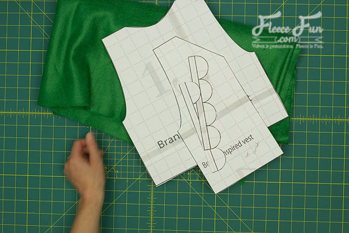 Close-up of fabric pieces cut for Branch Troll Costume DIY using fleecefun free pattern.