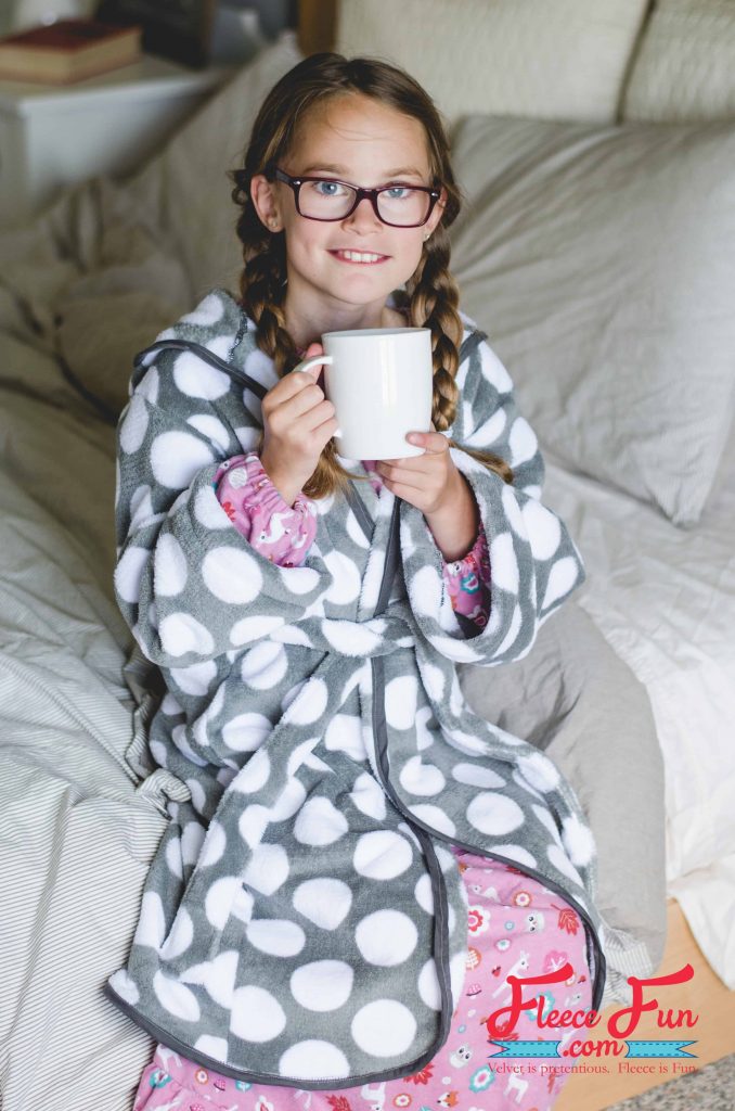 Child fleece robe pattern cut and ready to sew with fleecefun free template and tutorial