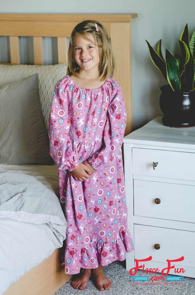 Easy-to-follow instructions for sewing a cozy flannel nightgown using fleecefun’s free template.