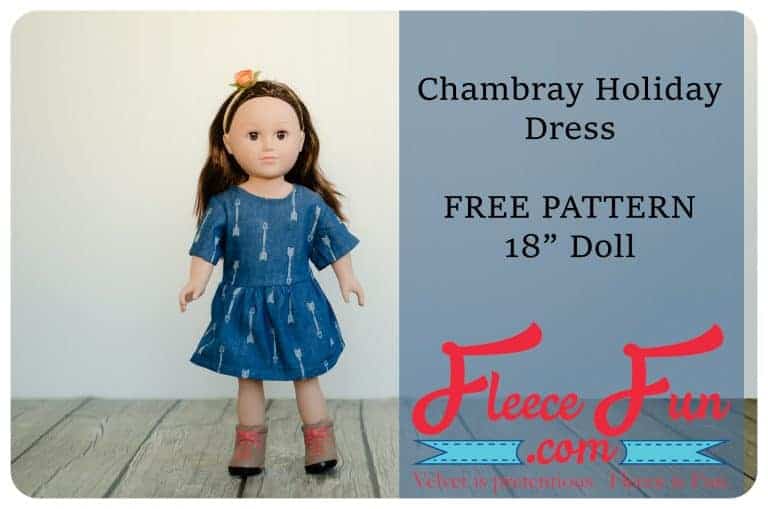 Chambray Party Dress for 18″ Doll Free Pattern