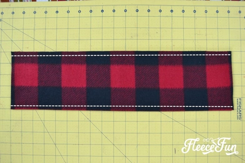 Cutting fleece rectangles to start your ear warmer headband DIY from fleecefun.