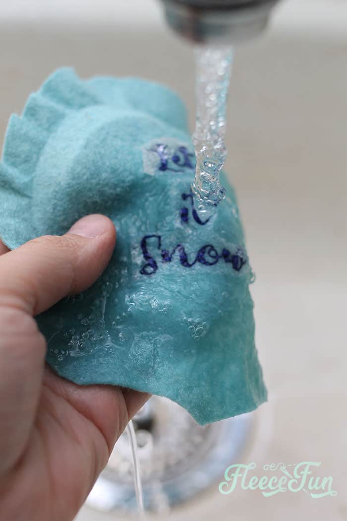 Step 4: preparing the embroidered felt for ornament assembly in fleecefun’s tutorial.