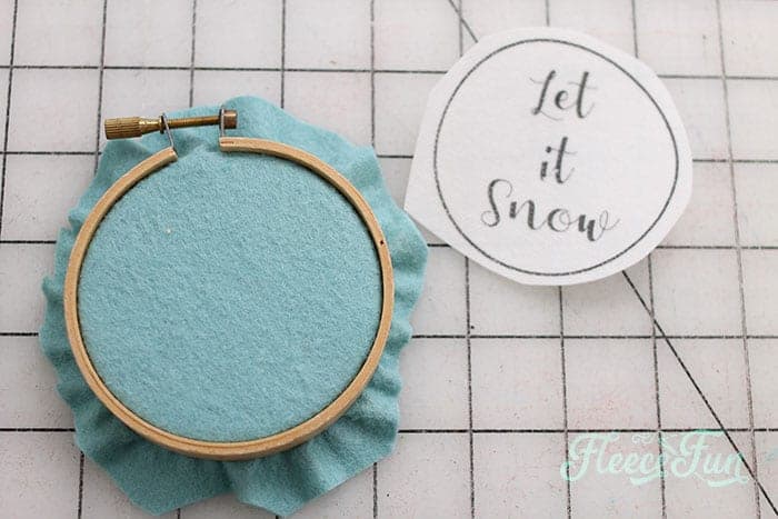 Step 2 of the DIY ornament tutorial: printing the holiday embroidery design with fleecefun's free template.