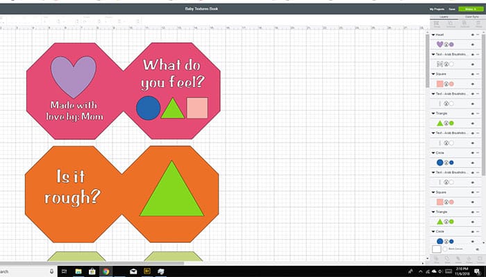 Setting up the softie book baby toy design in Design Space with fleecefun free template and tutorial