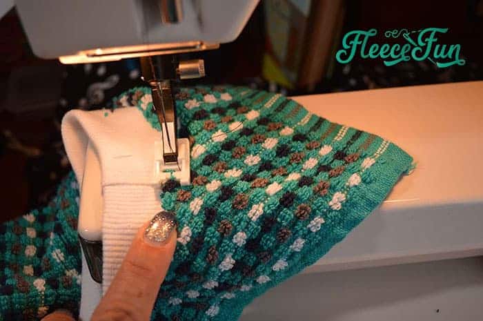 attaching the rib knit collar to the towel