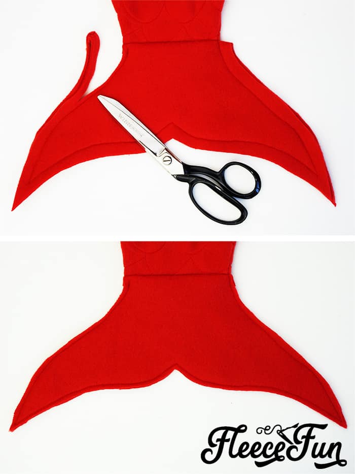 A step-by-step guide to sewing fins onto an 18-inch doll mermaid tail with Fleece Fun’s free template
