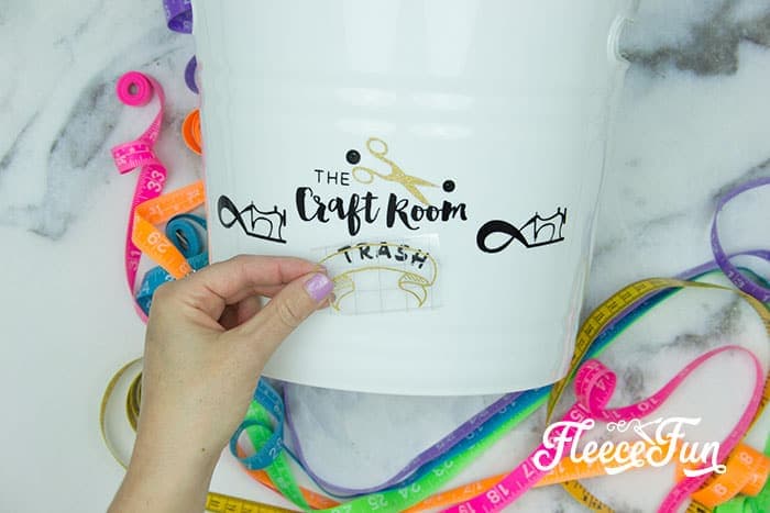 adding the word trash - Cute Trash Can DIY for your craft space. Make your craft room tidy and cute with this fun to craft trash can. Beautiful step by step photos make it easy.