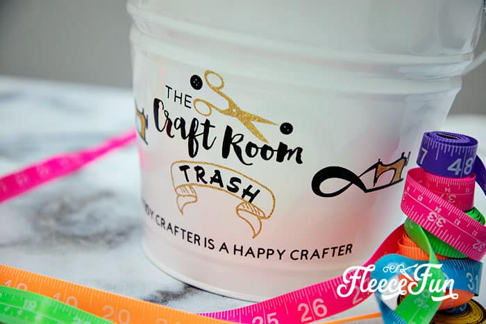 Cute Trash Can DIY for your craft space. Make your craft room tidy and cute with this fun to craft trash can. Beautiful step by step photos make it easy.