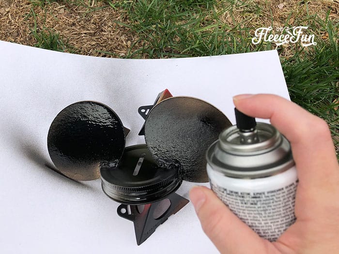 Step 3 progress photo showing ear cap assembly for a Disney savings jar with fleecefun and free template and tutorial
