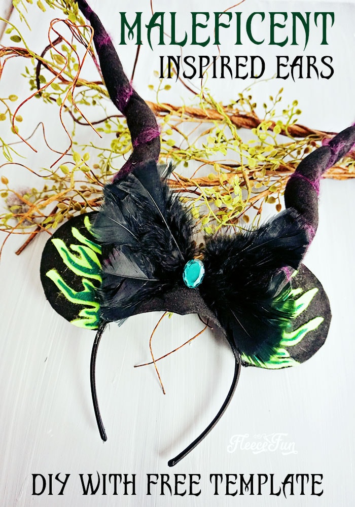 These Maleficent inspired Minnie Ears are perfect for chillin like a villain at your favorite Disney Park or a great idea for Mickey's Not So Scary Halloween Party. The free printable template makes it easy to put together. #minnieearsdiy #minnieearsheadband #minnieearsdiyhowtomake #maleficentcostume #maleficentcostumediy #disneycrafts #mickeysnotsoscarycostumes #mickeysnotsoscaryhalloweencostumes