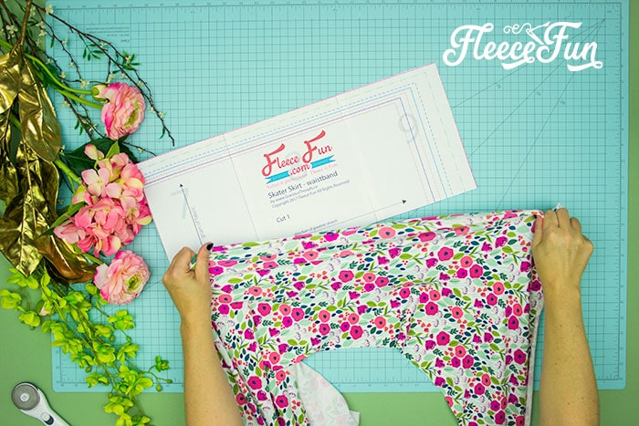 Using the fleecefun free template to cut the perfect pieces for the girl's circle skirt