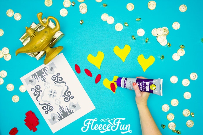 gluing the center of the yellow hearts