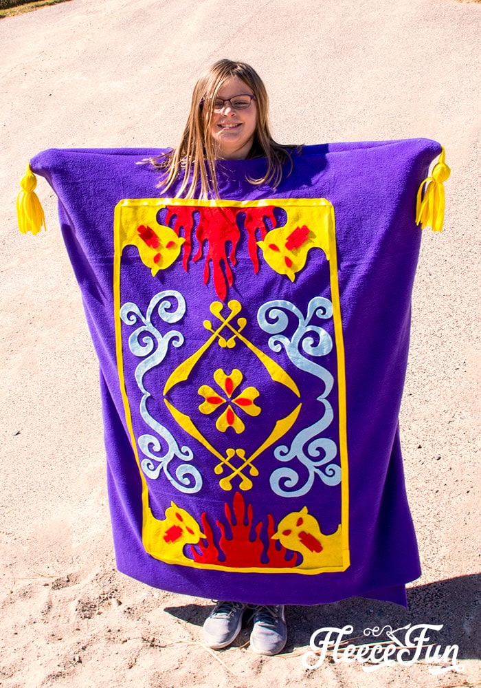 DIY Aladdin Magic Carpet costume fully assembled with fleecefun free pattern.