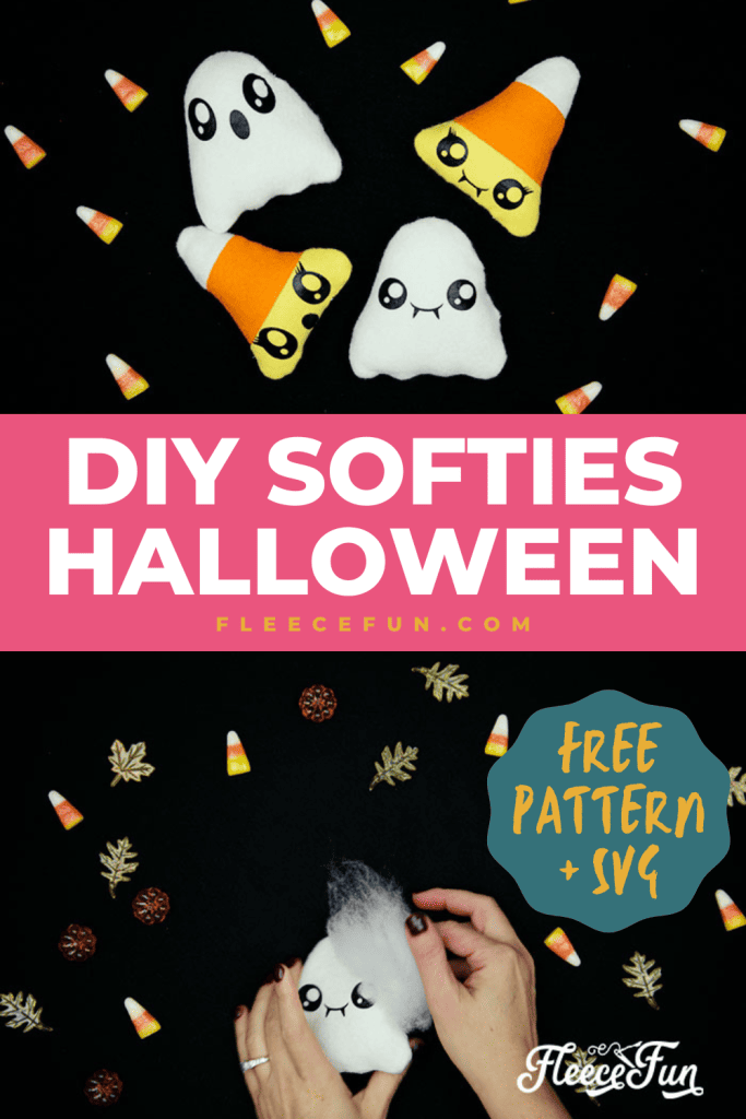 This Kawaii DIY Candy Corn and Ghost Softie are easy to make with the FREE pattern & step by step instructions. Perfect for Halloween gifts and decorating!