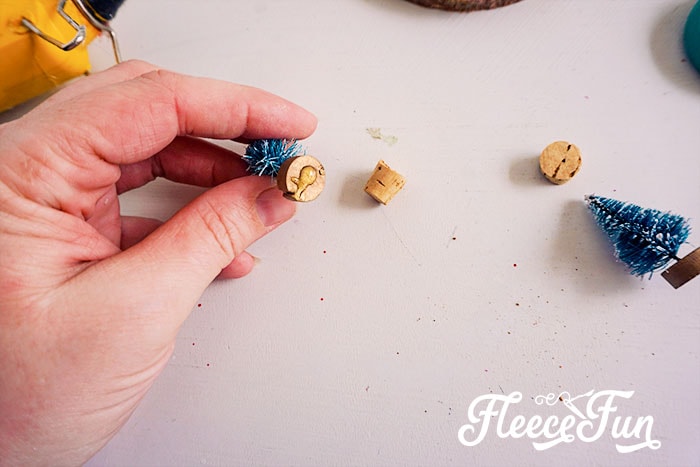 Preparing mini decorations for the DIY cloche ornament with fleecefun free template and tutorial