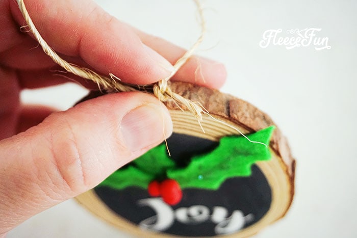 Finishing wooden holiday ornament crafted from fleecefun free template