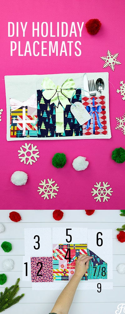 These DIY Placemats for the holidays are the perfect addition to your tablescape.  Made with lots of different coordinating fabrics this can also be a great scrap buster as well!#christmascraft #christmasdiy #christmasdecoration #christmasdecorations #handmadechristmasdecoration #xmasdecoration #holidaysewigproject #sewingproject #cricutmaker 