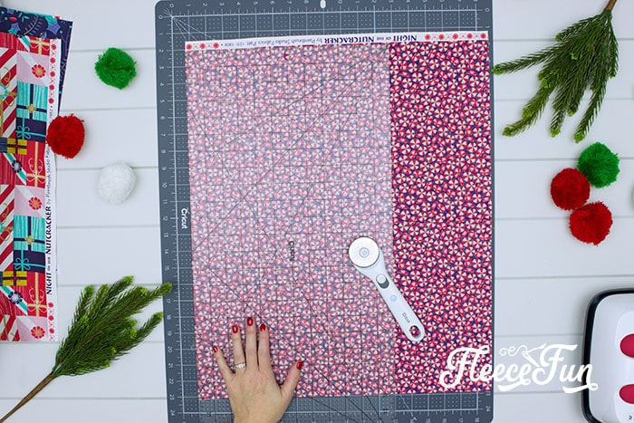 Preparing holiday placemat elements using fleecefun’s DIY instructions
