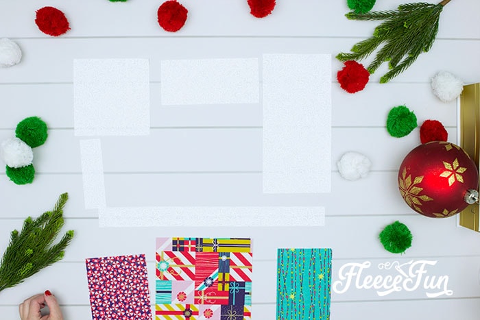 Assembling front design for holiday placemat using fleecefun’s tutorial