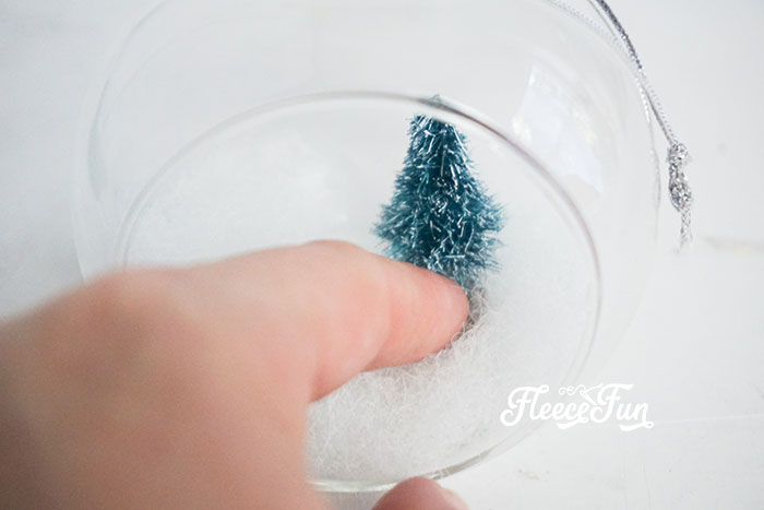 Preparing the ornament for gnome decoration using fleecefun’s free tutorial