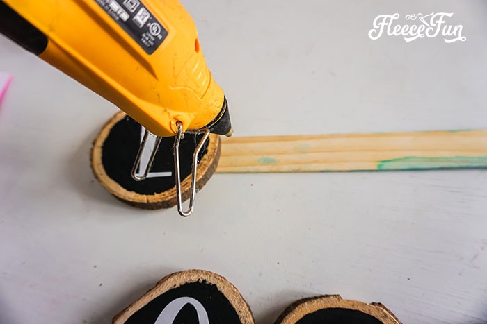 hot gluing the wood