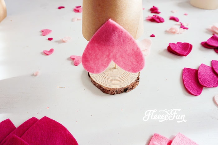 attaching the hearts starting form the bottom
