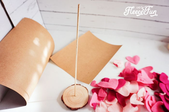 Completed foundation for Valentine's DIY Heart Tree crafted with fleecefun free tutorial.