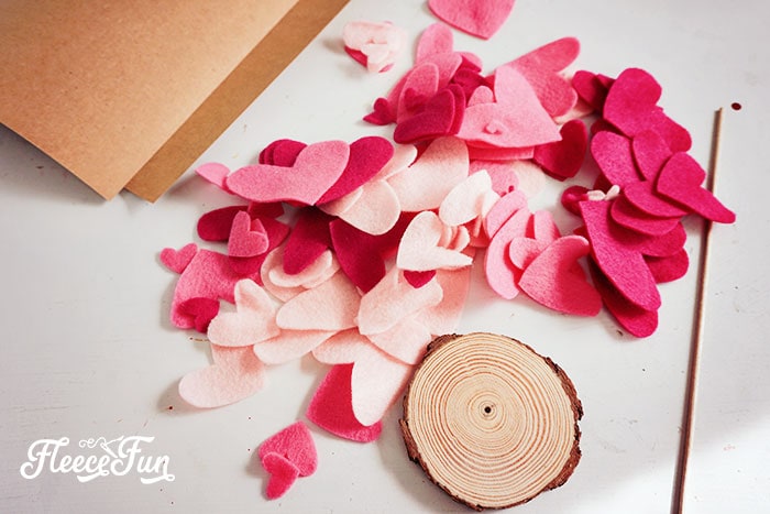 Assembling tree base for Valentine's Day Heart Tree centerpiece using fleecefun template and tutorial.