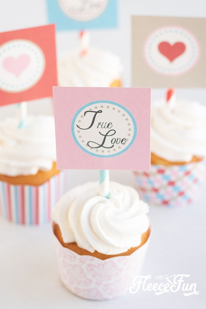 These free Valentines printables are cute and easy to make. Step by step instructions to make a Banner, cupcake wraps and more!