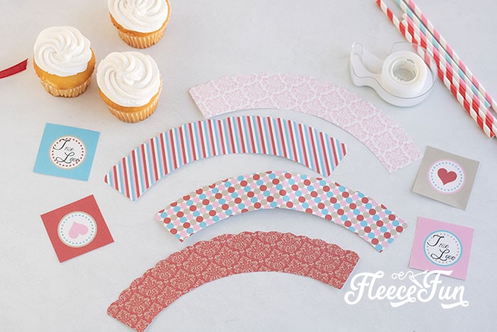 complete cupcake wrapper and topper pieces