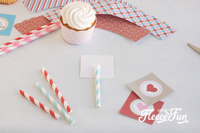 DIY cupcake toppers customized with fleecefun's printable Valentine's designs