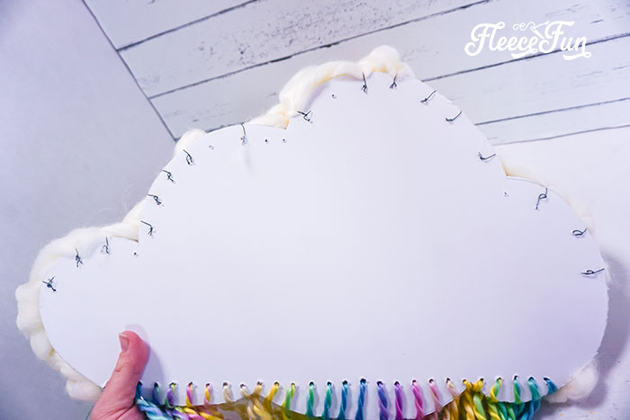 Securing the cloud feature for a DIY nursery wall hanging using fleecefun pattern