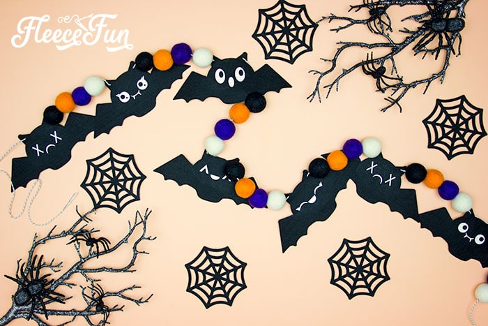Assembling your Halloween bat garland using fleecefun's free template and tutorial.