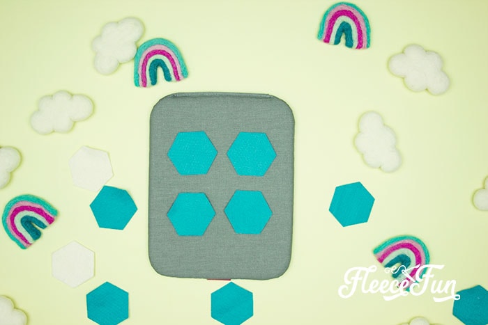 felt hexa gons on EasyPress Mat. This Matching Game DIY is perfect for learning and made to be durable to last for several years of abuse from kids!