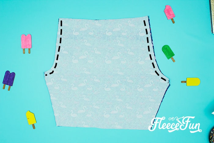 sewing stitches for first seams on shorts.